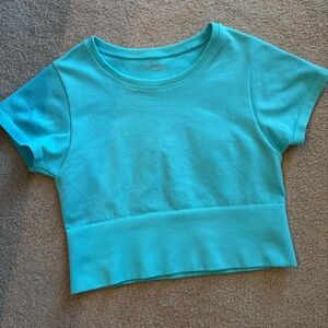 Aerie Crop Top Short-Sleeve Tee Teal Blue